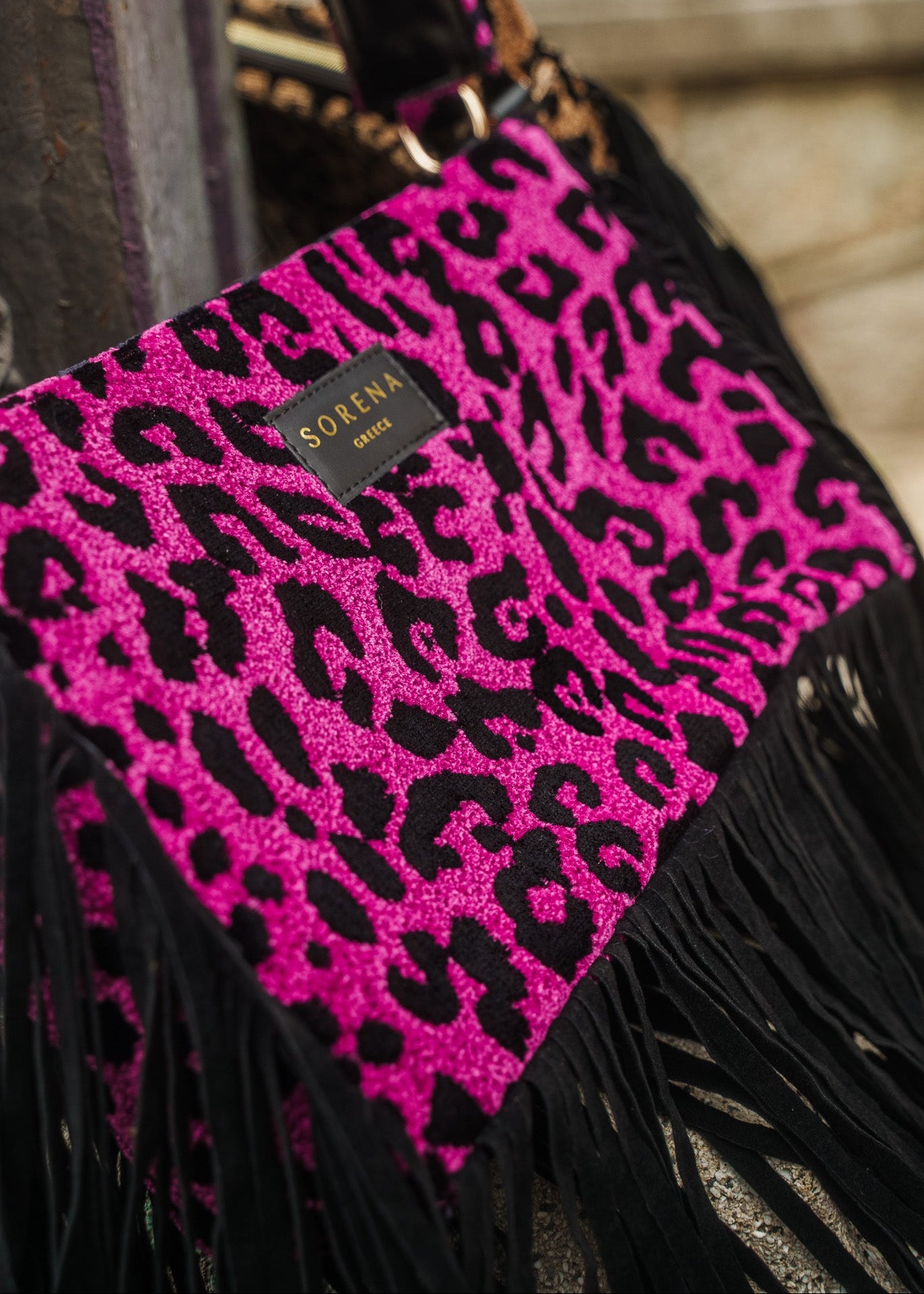 LEOPARD VELVET MAGENTA CROSSBODY BAG