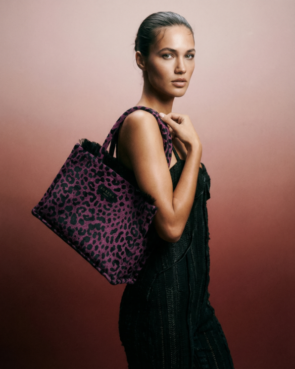 LEOPARD VELVET MAGENTA MEDIUM TOTE BAG
