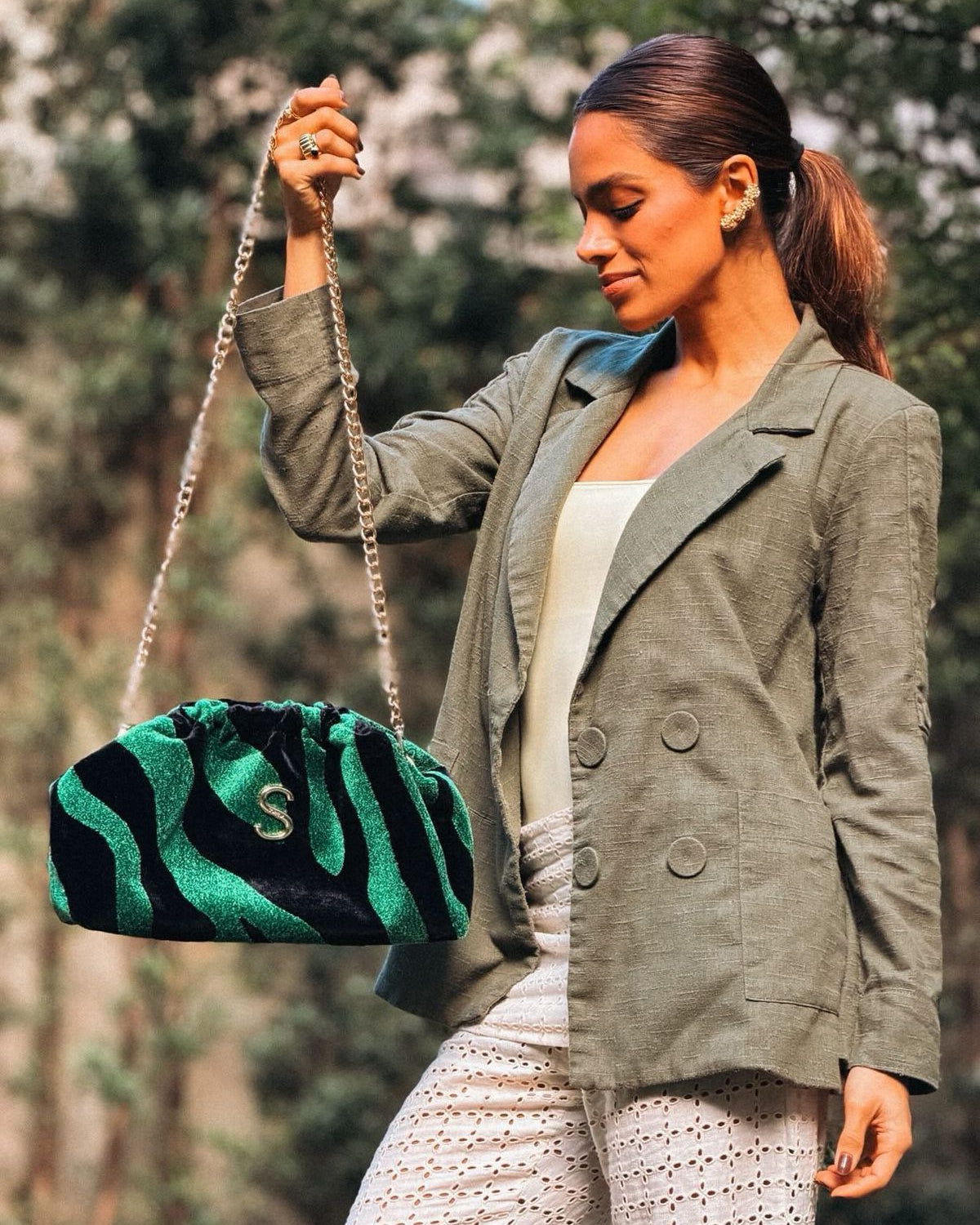 ANIMAL VELVET PETROL BUCKET BAG