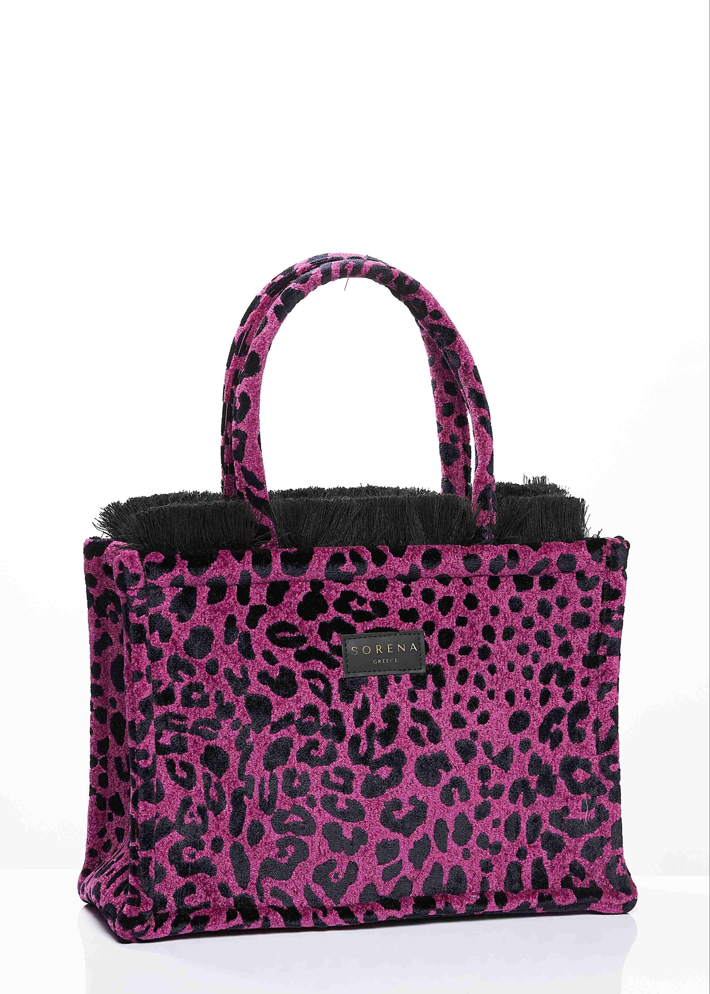 LEOPARD VELVET MAGENTA MEDIUM TOTE BAG